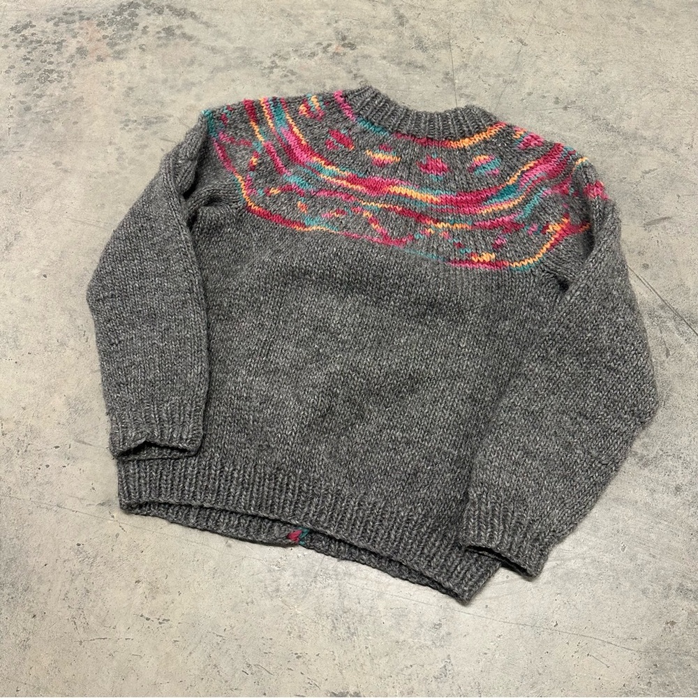 Vintage Hand Knit Icelandic Wool Sweater Sherbet Rainbow Fair Isle Cardigan - Picture 8 of 9